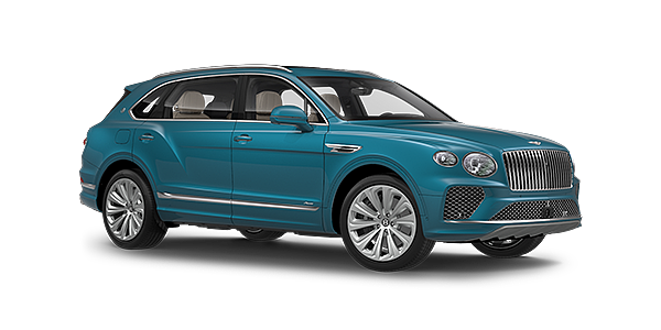 Bentley Shanghai - Pudong Bentayga Extended Wheelbase Azure luxury SUV front three quarter in Topaz Blue by Mulliner paint